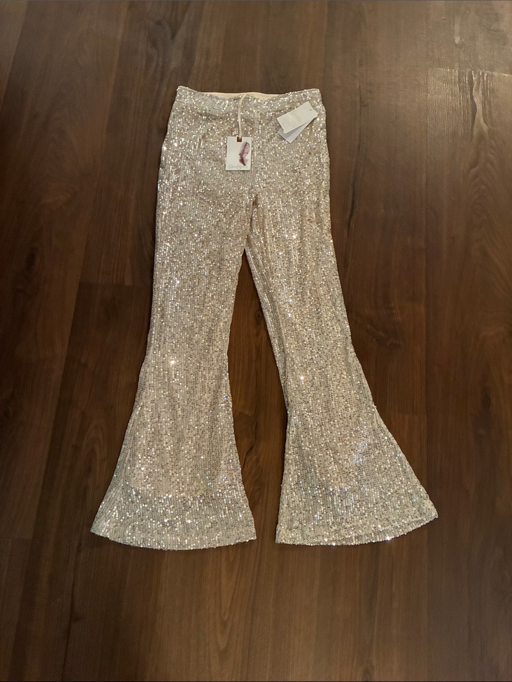 Jessica Simpson Girls Sequin Flared Pants in Champagne